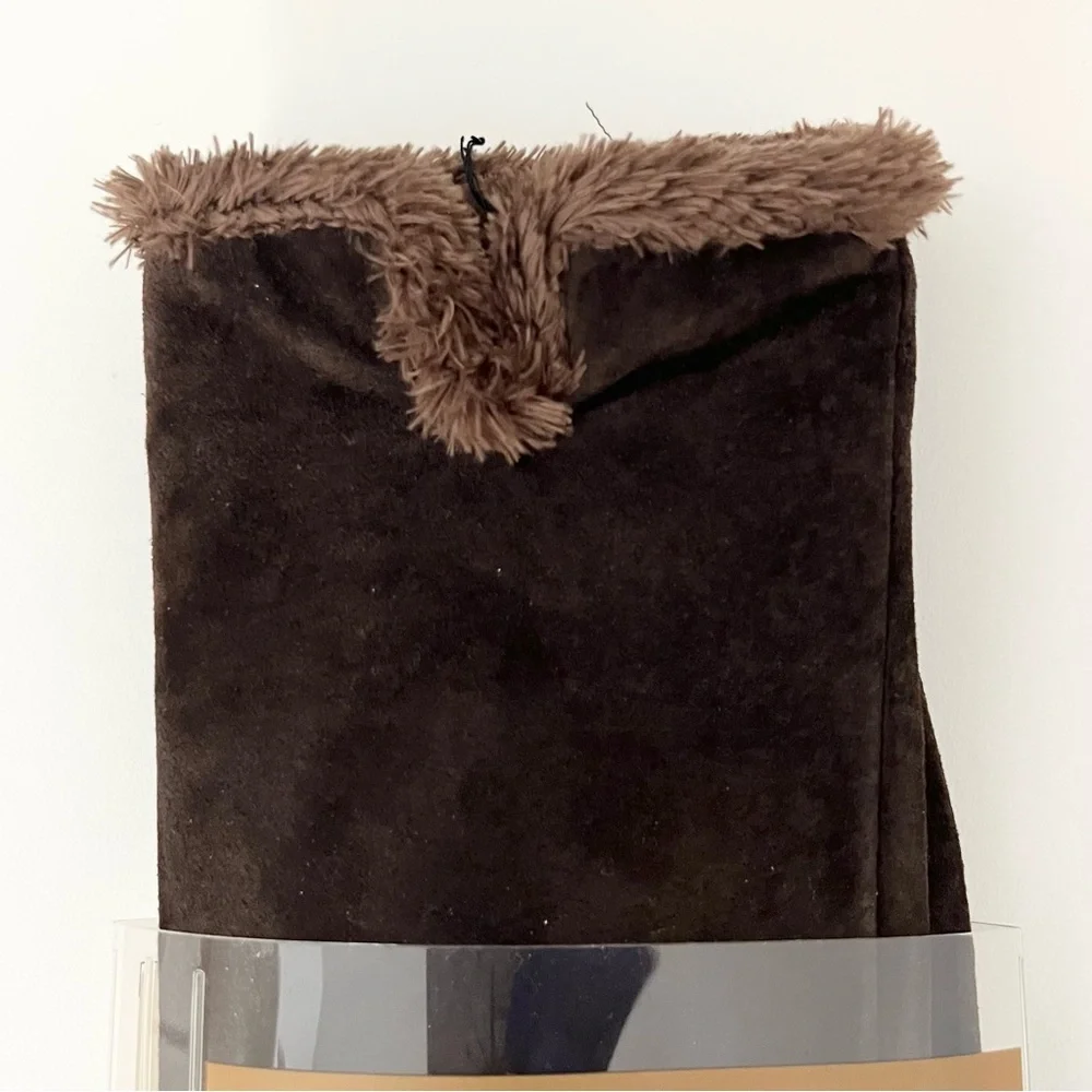 NWT Isotoner Women's Brown Genuine Suede Gloves Faux Fur Lining Size M Warm Soft - Picture 3 of 4